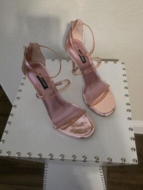 Nine West Metallic Rose Pink Strappy High Heels
